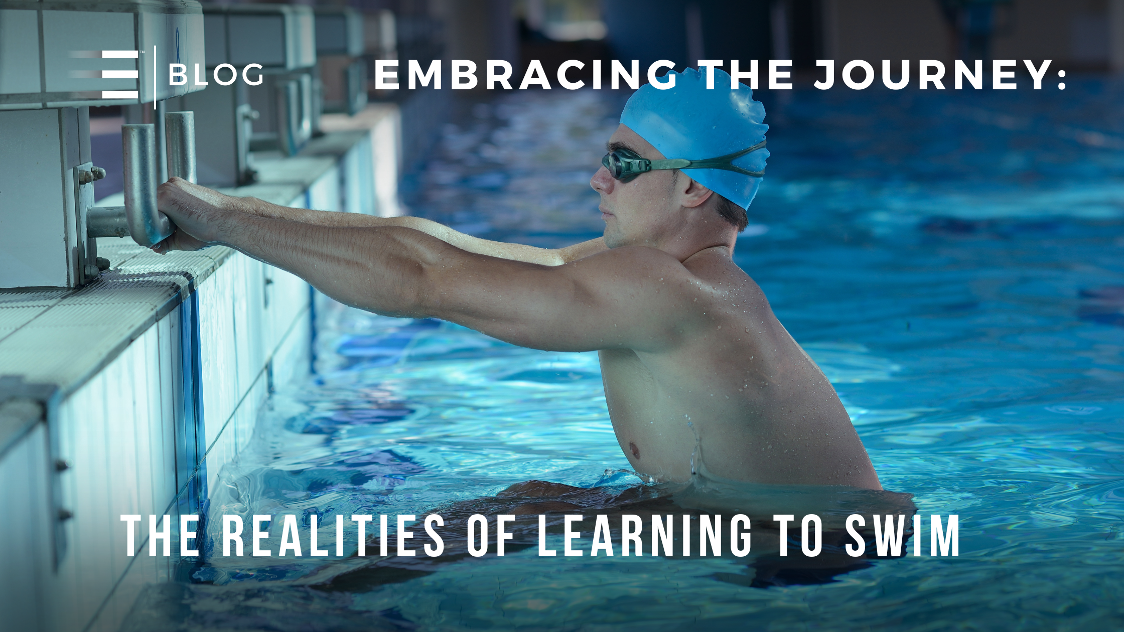 Male swimmer at the edge of a pool, embracing 'The Realities of Learning to Swim.